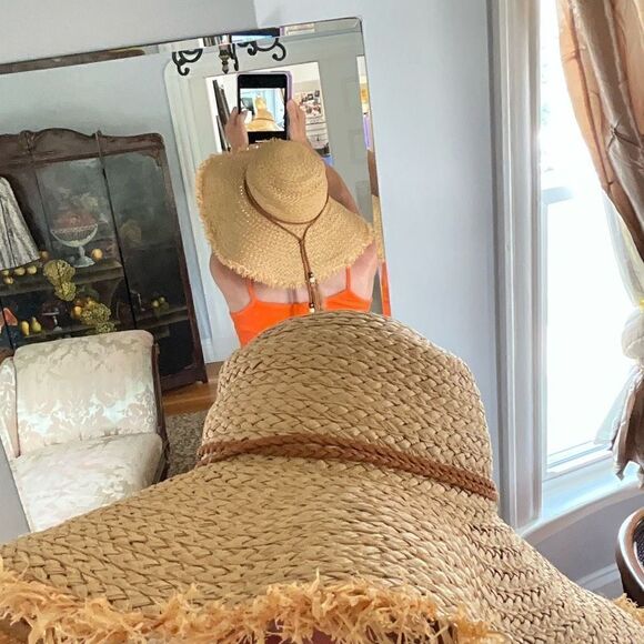 Large Floppy Brima Sun Hat w/ Leather Trim and Beaded Tassels coastalcowgirl - Picture 9 of 9